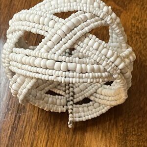 White Seed Beads Cuff Bracelet Thick